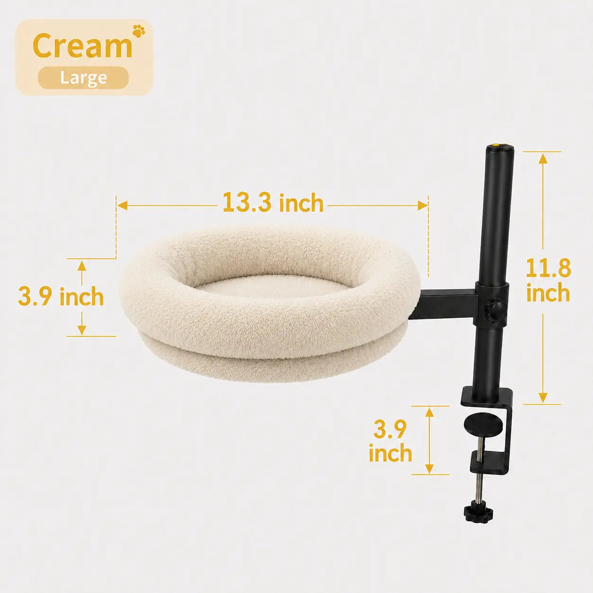Heavy-Duty Desk Mounted Cat Bed with Adjustable Swivel Arm, Removable Machine Washable Plush Nest, No-Drill Clip-On Perch for Home Office and Gaming Desks