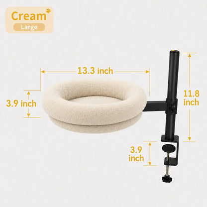 Heavy-Duty Desk Mounted Cat Bed with Adjustable Swivel Arm, Removable Machine Washable Plush Nest, No-Drill Clip-On Perch for Home Office and Gaming Desks