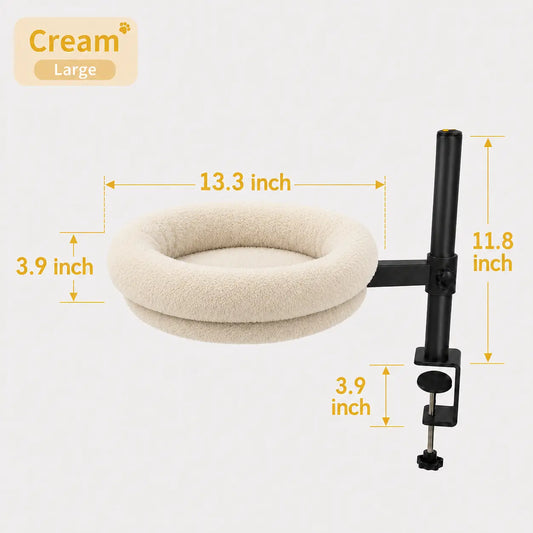 Heavy-Duty Desk Mounted Cat Bed with Adjustable Swivel Arm, Removable Machine Washable Plush Nest, No-Drill Clip-On Perch for Home Office and Gaming Desks
