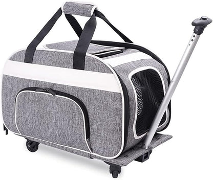 Portable Pet Trolley Case - Foldable and Breathable Carry Bag for Cats and Dogs, Large Capacity for Outings (Size: 37x65x37cm)