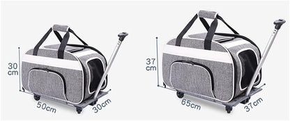 Portable Pet Trolley Case - Foldable and Breathable Carry Bag for Cats and Dogs, Large Capacity for Outings (Size: 37x65x37cm)