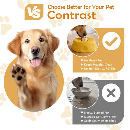 Pawpace Silicone Slow Feed Dog Bowl - 250ml Capacity, Innovative Mess-Free Design with Ball, Includes Spatula and 8 Suction Cups for Enhanced Mental Stimulation During Feeding