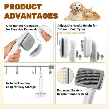 Self-Cleaning Deshedding Slicker Comb for Dogs and Cats - One-Click Release Brush for Effective Shed Control and Effortless Cleaning