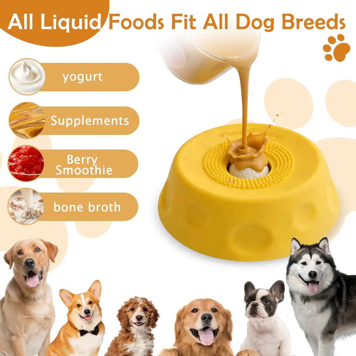Pawpace Silicone Slow Feed Dog Bowl - 250ml Capacity, Innovative Mess-Free Design with Ball, Includes Spatula and 8 Suction Cups for Enhanced Mental Stimulation During Feeding