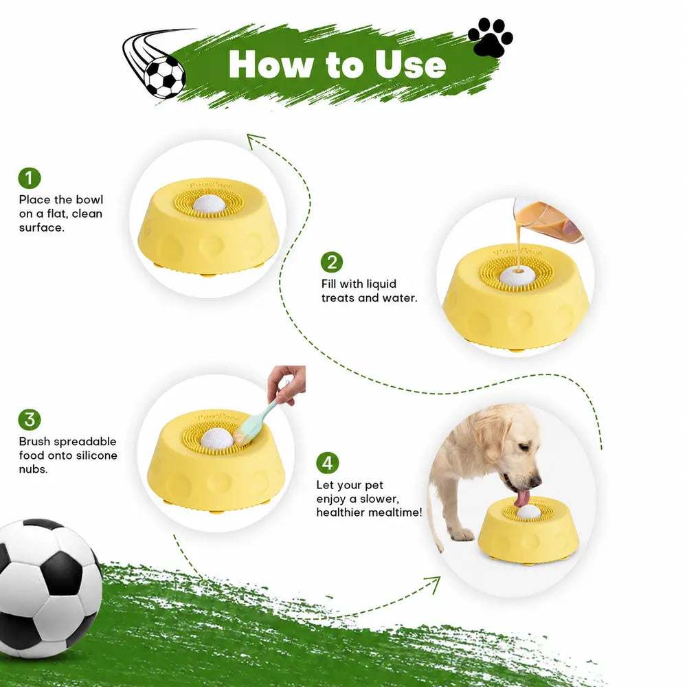 Pawpace Silicone Slow Feed Dog Bowl - 250ml Capacity, Innovative Mess-Free Design with Ball, Includes Spatula and 8 Suction Cups for Enhanced Mental Stimulation During Feeding