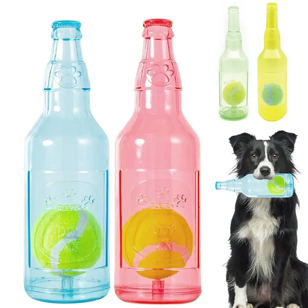 TPR Plastic Bottle-Shaped Dog Chew Toy with Tennis Ball - Interactive Fetch and Tug Toy for Small to Medium Dogs, Durable Design for Dental Relief and Indoor-Outdoor Play