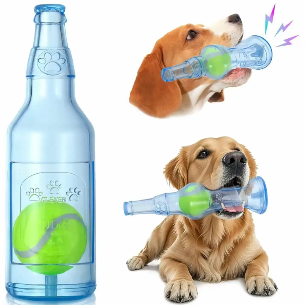 TPR Plastic Bottle-Shaped Dog Chew Toy with Tennis Ball - Interactive Fetch and Tug Toy for Small to Medium Dogs, Durable Design for Dental Relief and Indoor-Outdoor Play