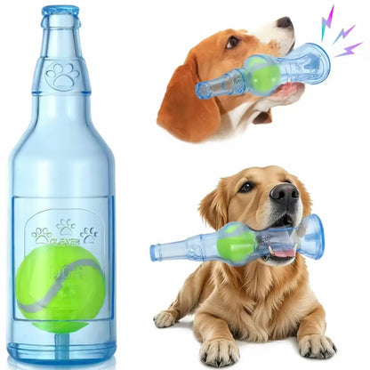 TPR Plastic Bottle-Shaped Dog Chew Toy with Tennis Ball - Interactive Fetch and Tug Toy for Small to Medium Dogs, Durable Design for Dental Relief and Indoor-Outdoor Play