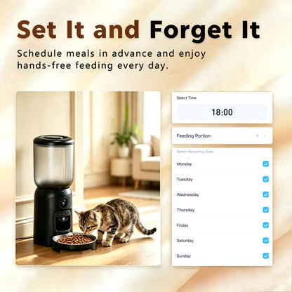 Taleboss Smart Automatic Cat Feeder with Integrated Camera, 5L Capacity, Laser Toy, 1080P HD Video, App Control, Night Vision, Dual Band WiFi, and Two-Way Audio