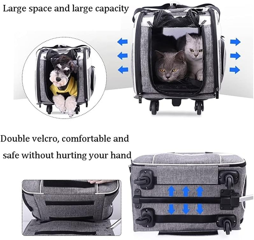 Portable Pet Trolley Case - Foldable and Breathable Carry Bag for Cats and Dogs, Large Capacity for Outings (Size: 37x65x37cm)
