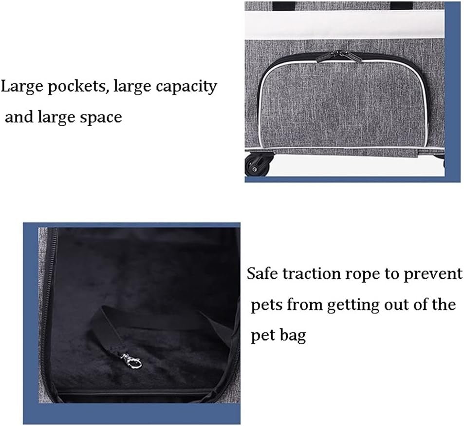 Portable Pet Trolley Case - Foldable and Breathable Carry Bag for Cats and Dogs, Large Capacity for Outings (Size: 37x65x37cm)