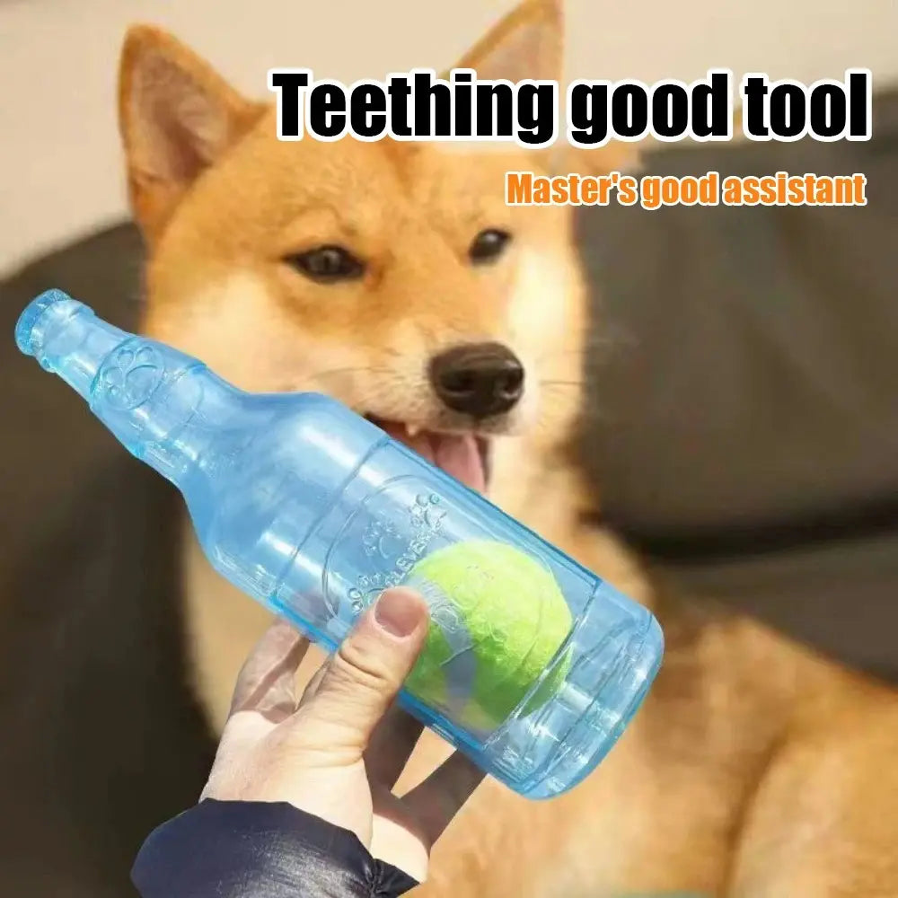 TPR Plastic Bottle-Shaped Dog Chew Toy with Tennis Ball - Interactive Fetch and Tug Toy for Small to Medium Dogs, Durable Design for Dental Relief and Indoor-Outdoor Play