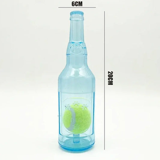TPR Plastic Bottle-Shaped Dog Chew Toy with Tennis Ball - Interactive Fetch and Tug Toy for Small to Medium Dogs, Durable Design for Dental Relief and Indoor-Outdoor Play