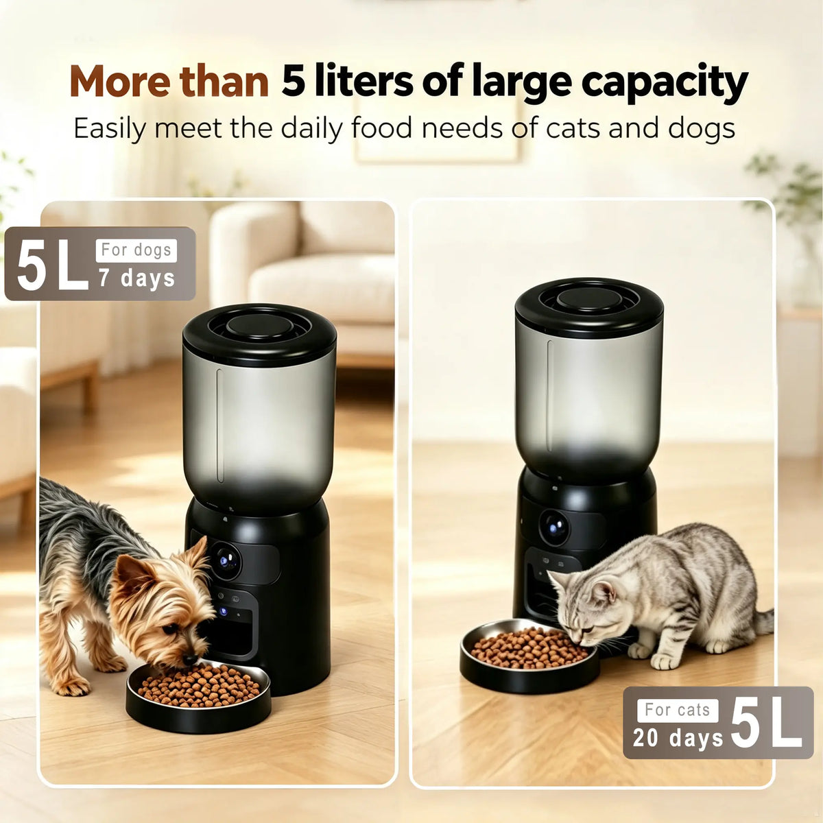 Taleboss Smart Automatic Cat Feeder with Integrated Camera, 5L Capacity, Laser Toy, 1080P HD Video, App Control, Night Vision, Dual Band WiFi, and Two-Way Audio