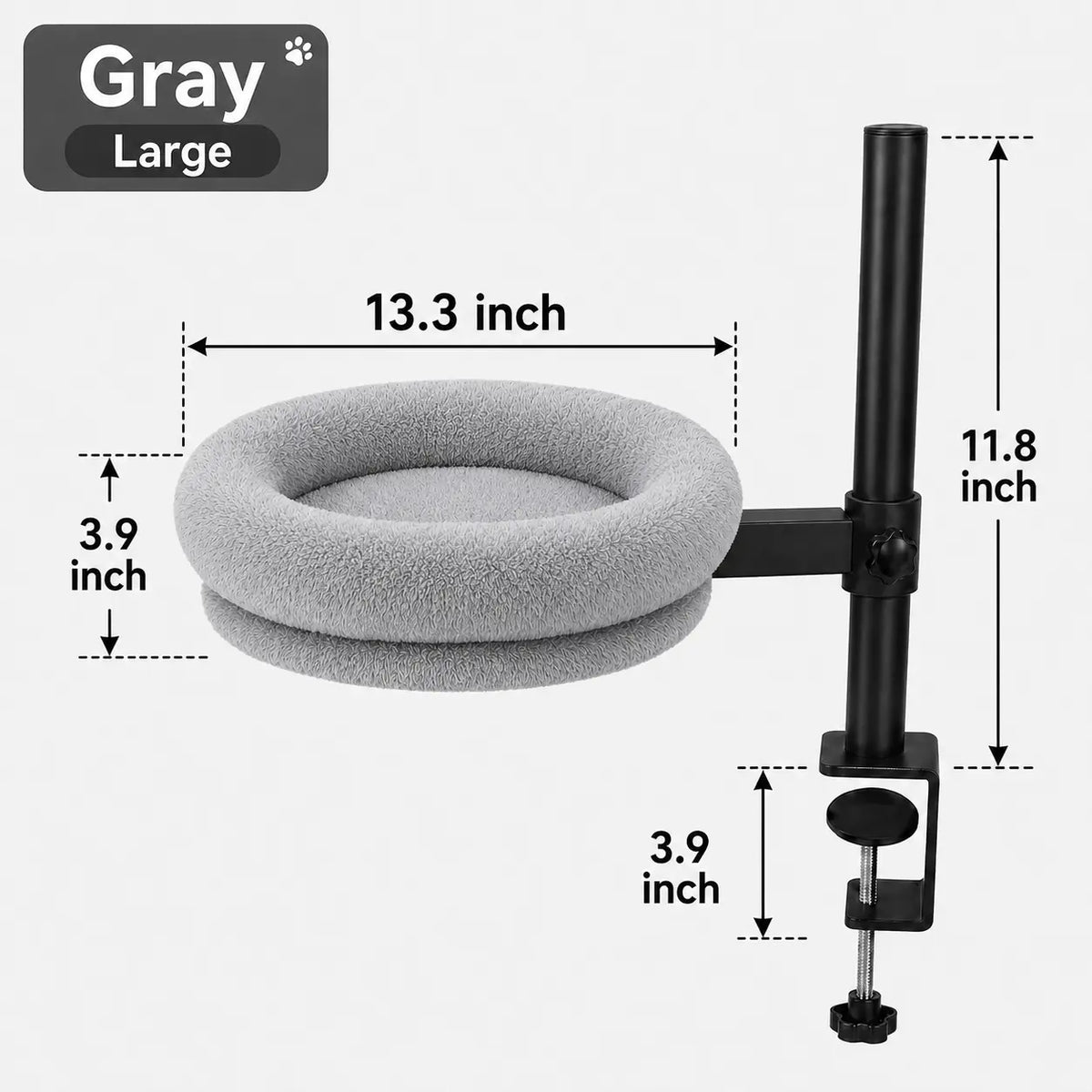 Heavy-Duty Desk Mounted Cat Bed with Adjustable Swivel Arm, Removable Machine Washable Plush Nest, No-Drill Clip-On Perch for Home Office and Gaming Desks