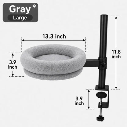 Heavy-Duty Desk Mounted Cat Bed with Adjustable Swivel Arm, Removable Machine Washable Plush Nest, No-Drill Clip-On Perch for Home Office and Gaming Desks