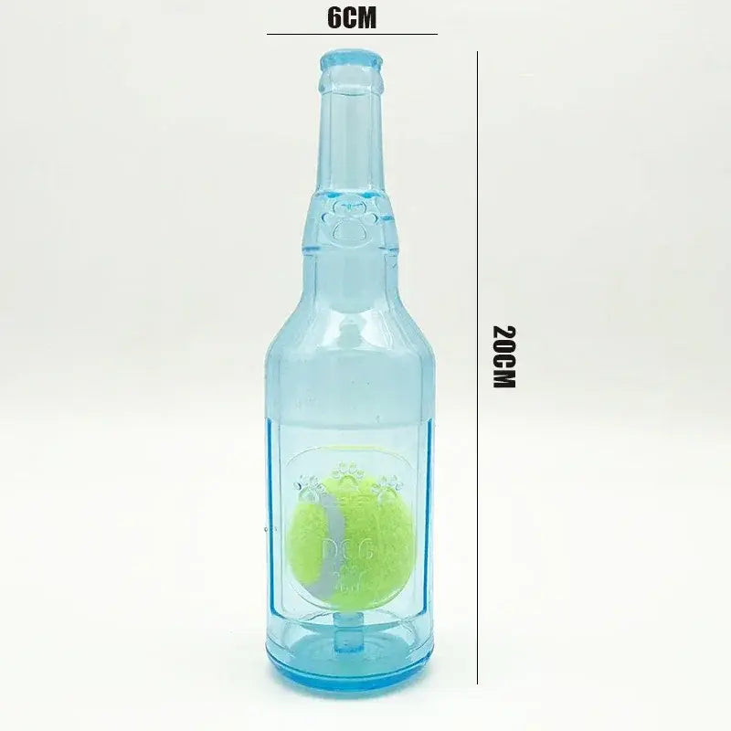 TPR Plastic Bottle-Shaped Dog Chew Toy with Tennis Ball - Interactive Fetch and Tug Toy for Small to Medium Dogs, Durable Design for Dental Relief and Indoor-Outdoor Play