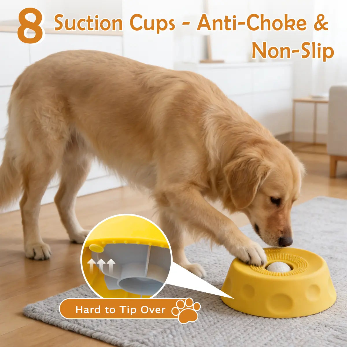 Pawpace Silicone Slow Feed Dog Bowl - 250ml Capacity, Innovative Mess-Free Design with Ball, Includes Spatula and 8 Suction Cups for Enhanced Mental Stimulation During Feeding