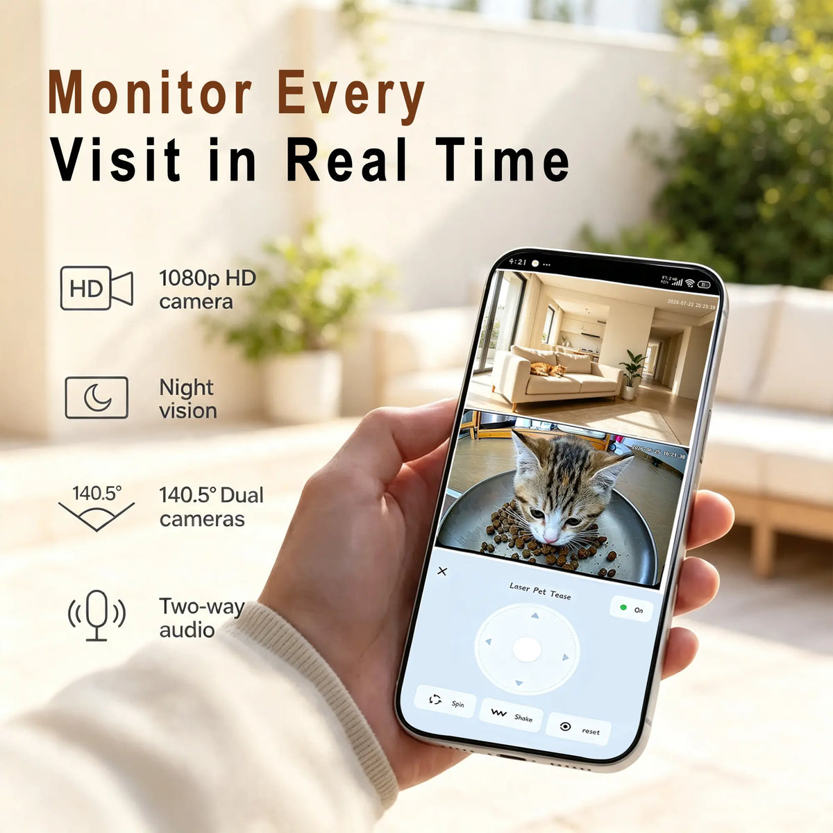 Taleboss Smart Automatic Cat Feeder with Integrated Camera, 5L Capacity, Laser Toy, 1080P HD Video, App Control, Night Vision, Dual Band WiFi, and Two-Way Audio