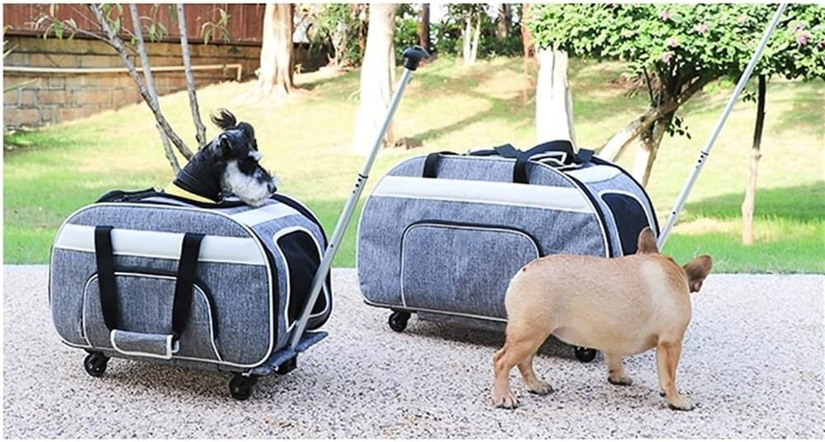 Portable Pet Trolley Case - Foldable and Breathable Carry Bag for Cats and Dogs, Large Capacity for Outings (Size: 37x65x37cm)