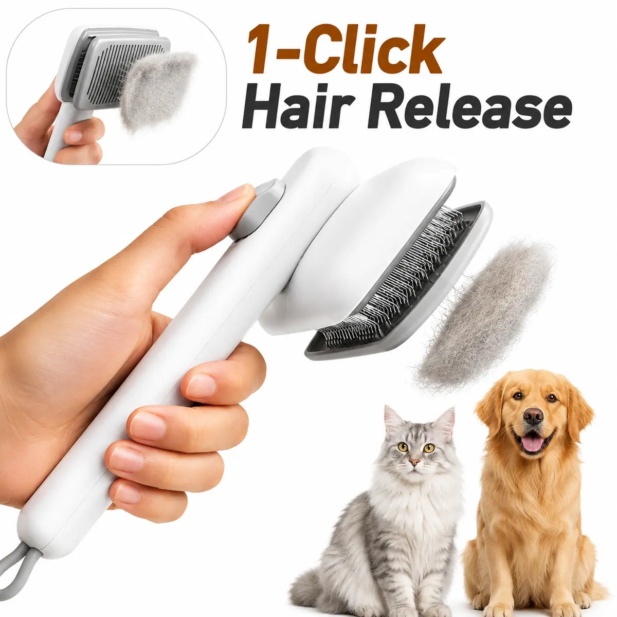 Self-Cleaning Deshedding Slicker Comb for Dogs and Cats - One-Click Release Brush for Effective Shed Control and Effortless Cleaning