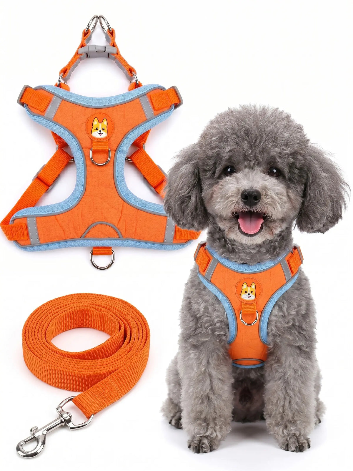 Adjustable 2-Pack Pet Harness and Leash Set, Soft Suede Vest, Durable Reflective Design, Tangle-Free Leash for Effortless Walking, Perfect for Daily and Nighttime Outdoor Activities