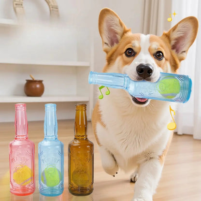 TPR Plastic Bottle-Shaped Dog Chew Toy with Tennis Ball - Interactive Fetch and Tug Toy for Small to Medium Dogs, Durable Design for Dental Relief and Indoor-Outdoor Play